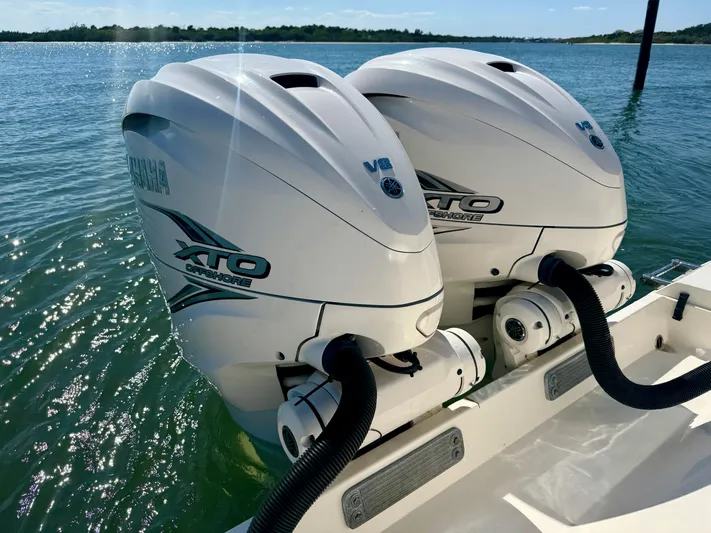  Yacht Photos Pics Twin Yamaha XTO outboard engines on a 2020 Cobia 350 Center Console boat.