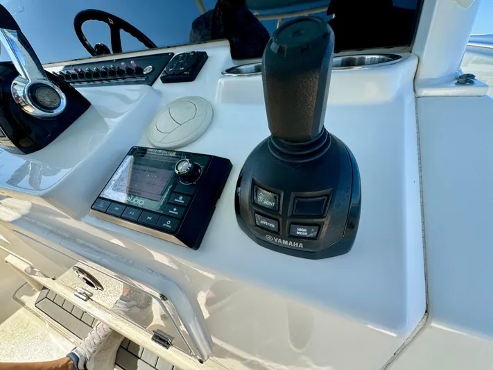  Yacht Photos Pics Control panel of 2020 Cobia 350 Center Console boat with Yamaha joystick.