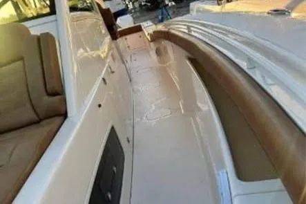  Yacht Photos Pics 2019 Scout 420 LXF boat interior with sleek design and comfortable seating.