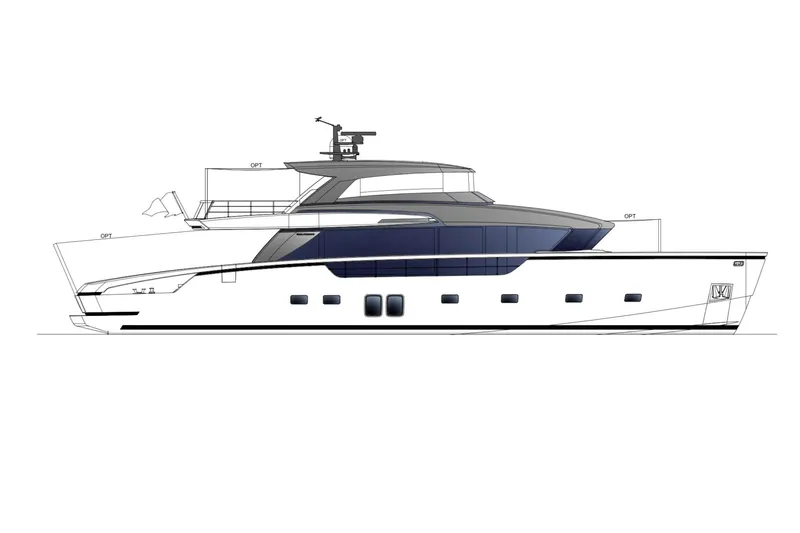  Yacht Photos Pics Side view of 2025 Sanlorenzo SX88 yacht, sleek design, modern luxury vessel.