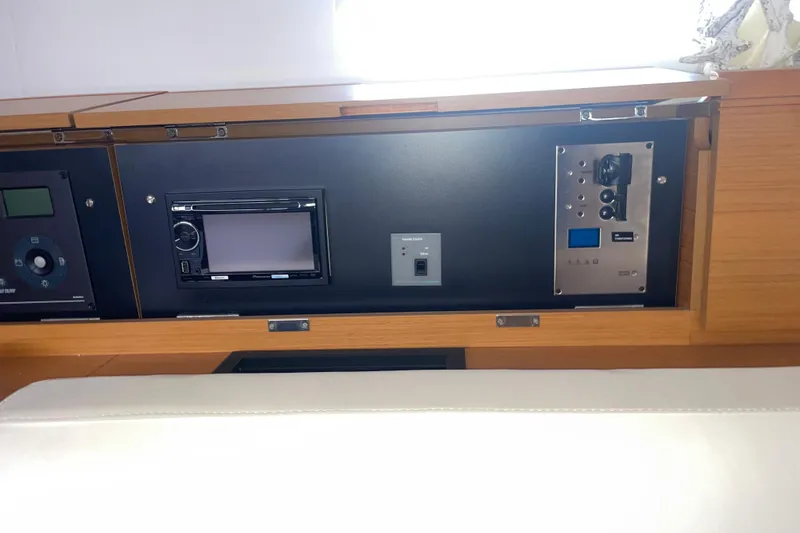  Yacht Photos Pics Control panel of a 2012 Jeanneau Sun Odyssey 509 yacht interior.