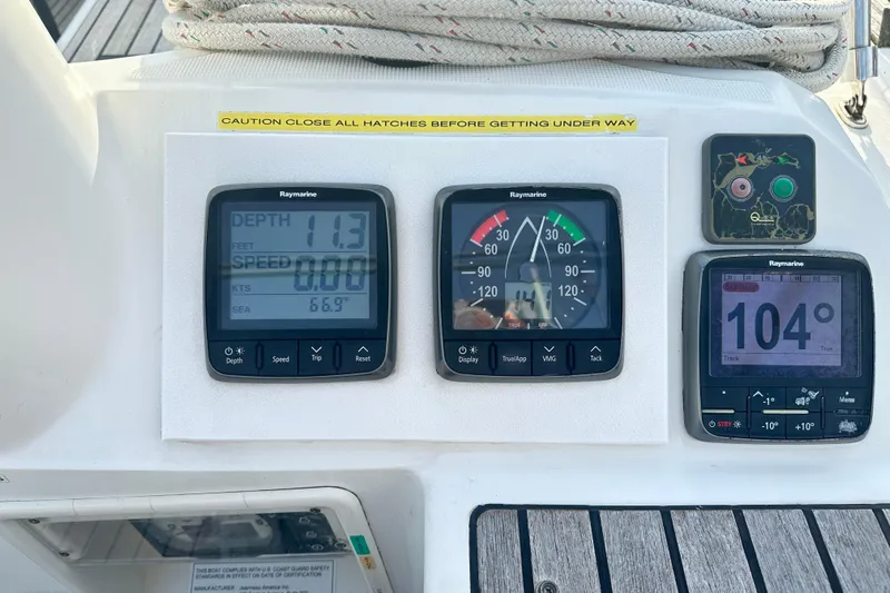 Northern Lights Yacht Photos Pics Jeanneau Sun Odyssey 469, 2015 model, featuring Raymarine navigation instruments on deck.