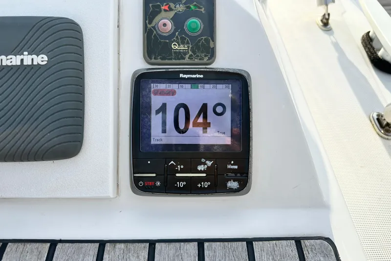 Northern Lights Yacht Photos Pics Raymarine display showing 104 degrees on Jeanneau Sun Odyssey 469, 2015 model.