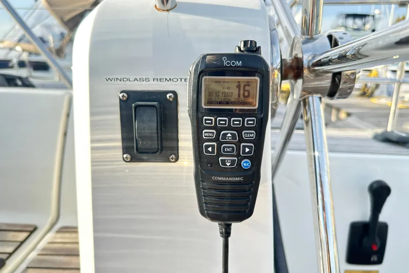 Northern Lights Yacht Photos Pics ICOM CommandMic on Jeanneau Sun Odyssey 469, 2015, near windlass remote control.