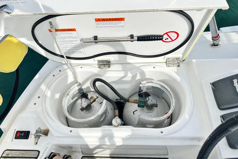 Northern Lights Yacht Photos Pics Propane storage compartment on a 2015 Jeanneau Sun Odyssey 469 sailboat.