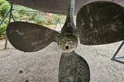Northern Lights Yacht Photos Pics Close-up of Jeanneau Sun Odyssey 469's propeller, 2015 model, showing wear and corrosion.