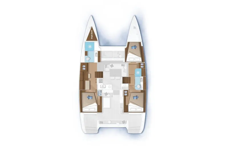 Oasis Yacht Photos Pics 2025 Lagoon 40 catamaran floor plan with spacious cabins and modern amenities.