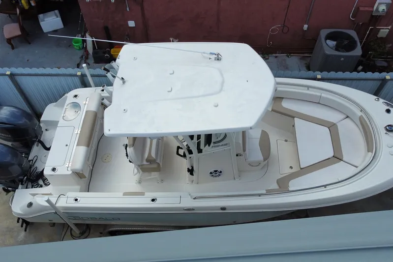  Yacht Photos Pics 2018 Robalo R242 Center Console boat with dual engines, viewed from above.