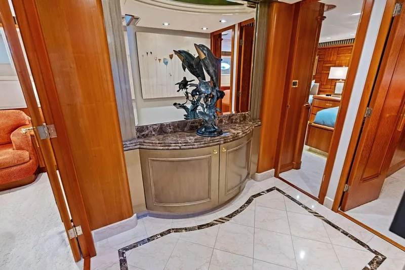 Picosa Lady Yacht Photos Pics Luxurious interior of 2001 West Bay Sonship yacht with elegant wood and marble finishes.