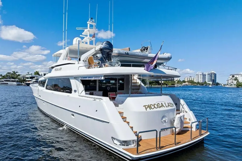 Picosa Lady Yacht Photos Pics Luxury 2001 West Bay Sonship yacht on water, clear sky, modern design.
