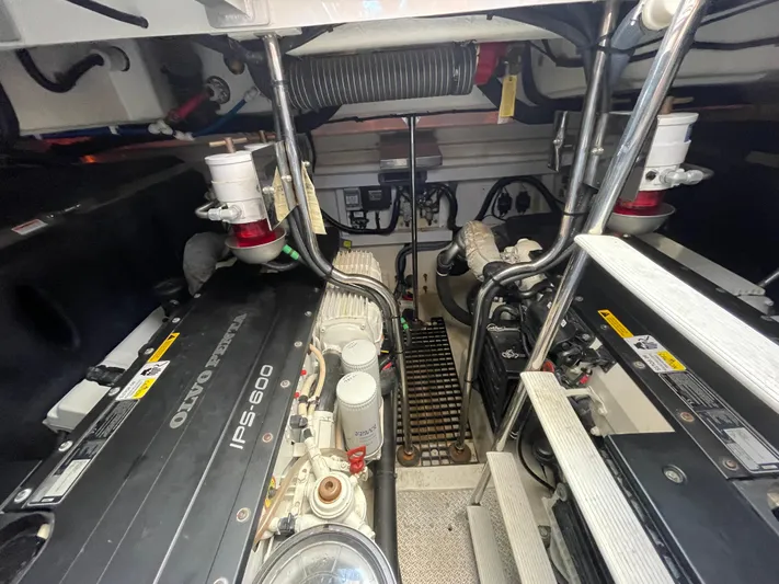 Ohana Yacht Photos Pics Engine room of 2013 Sealine S450 yacht with Volvo Penta IPS-600 engines.