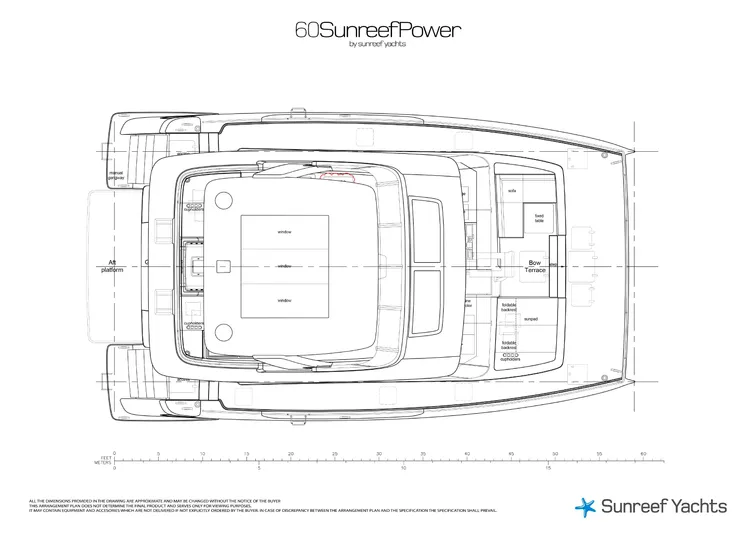  Yacht Photos Pics Blueprint of 2026 Sunreef 60 Power yacht, showcasing detailed layout and design features.