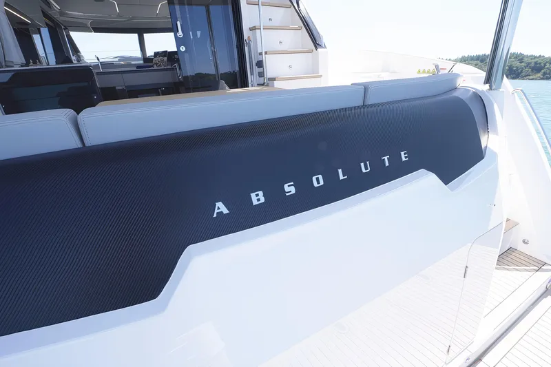 In Stock Yacht Photos Pics 2025 Absolute 47 Fly yacht interior, showcasing sleek design and luxury features.