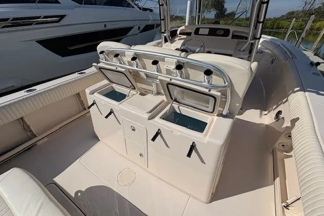  Yacht Photos Pics 2013 Grady-White Canyon 336 boat interior with open storage compartments.