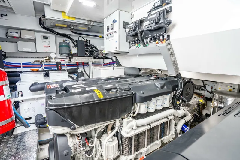 Yacht Photos Pics Engine room of 2025 Pearl 63 yacht, featuring advanced machinery and equipment.