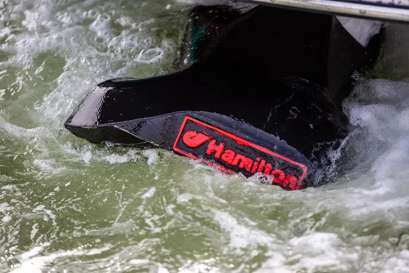 Golightly Yacht Photos Pics Hinckley Picnic Boat 34 S 2023 with Hamilton jet propulsion in water.