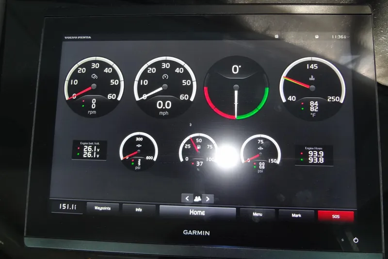 Imagine Yacht Photos Pics Dashboard display of 2021 Cruisers Yachts 50 Cantius with engine metrics and navigation data.