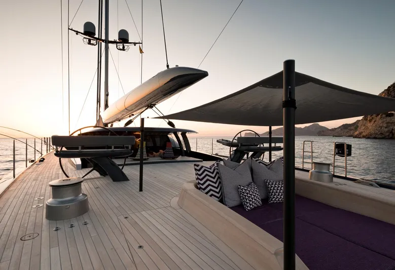 Ngoni Yacht Photos Pics Luxury yacht Royal Huisman Dubois Mega Sloop 2017 at sunset.
