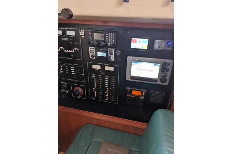 Mawe Yacht Photos Pics Control panel of a 2006 Island Packet 440 yacht with navigation and communication equipment.