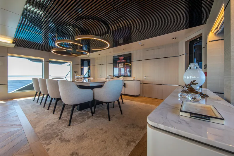 37xp-17 Yacht Photos Pics Luxurious interior of 2026 Numarine 37XP-17 yacht with elegant dining area and modern decor.