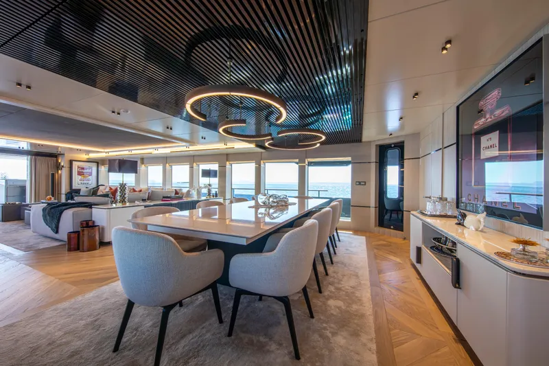 37xp-17 Yacht Photos Pics Luxurious interior of 2026 Numarine 37XP-17 yacht with modern dining area and ocean view.