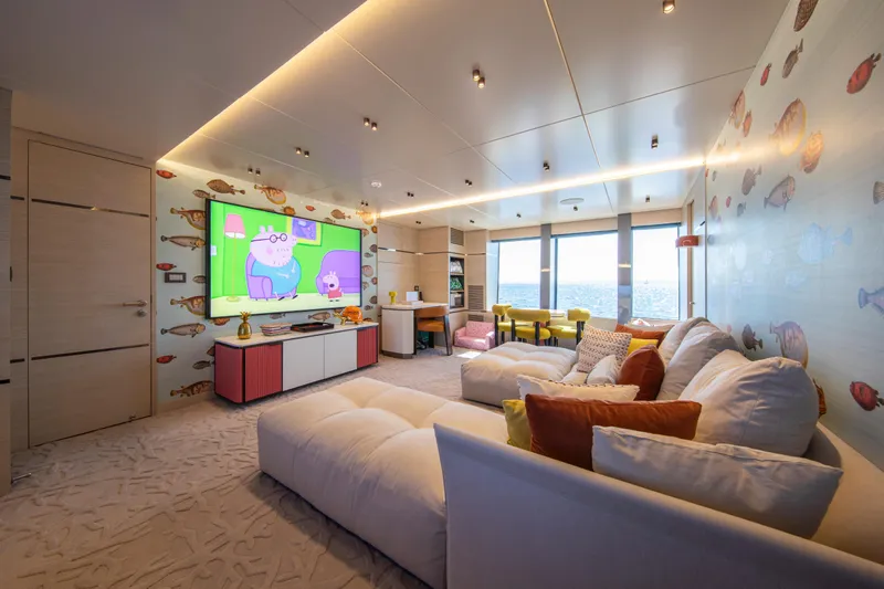 37xp-17 Yacht Photos Pics Luxurious 2026 Numarine 37XP-17 yacht interior with plush seating, large TV, and ocean view.