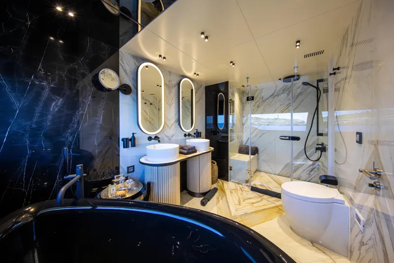 37xp-17 Yacht Photos Pics Luxurious bathroom in 2026 Numarine 37XP-17 yacht with modern fixtures and elegant design.