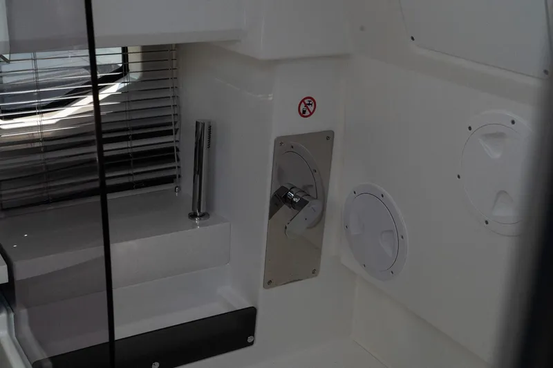 38 Explorer Yacht Photos Pics Interior view of 2025 Wellcraft 355 boat, featuring modern design and sleek fixtures.