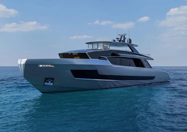 Viper 130 Yacht Photos Pics Luxury yacht ISA Viper 130, 2027 model, cruising on open sea under clear skies.