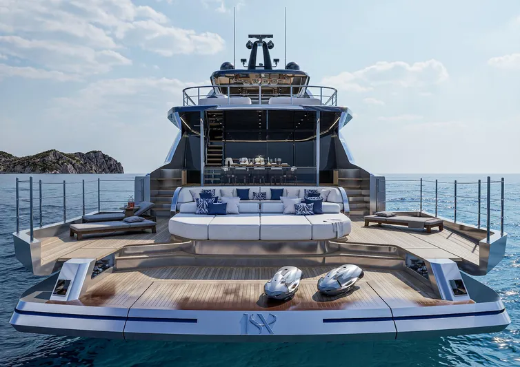 Viper 130 Yacht Photos Pics Luxurious 2027 ISA Viper 130 yacht with spacious deck and elegant seating.