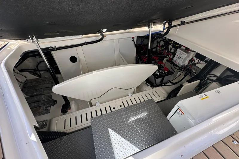  Yacht Photos Pics 2020 Sea Ray Sundancer 320 Outboard engine compartment with visible wiring and components.