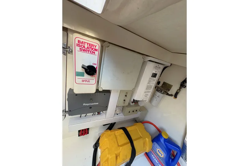 Pilot House Yacht Photos Pics Electrical panel of 2003 Sealine F42/5 yacht with battery isolation switch and equipment.