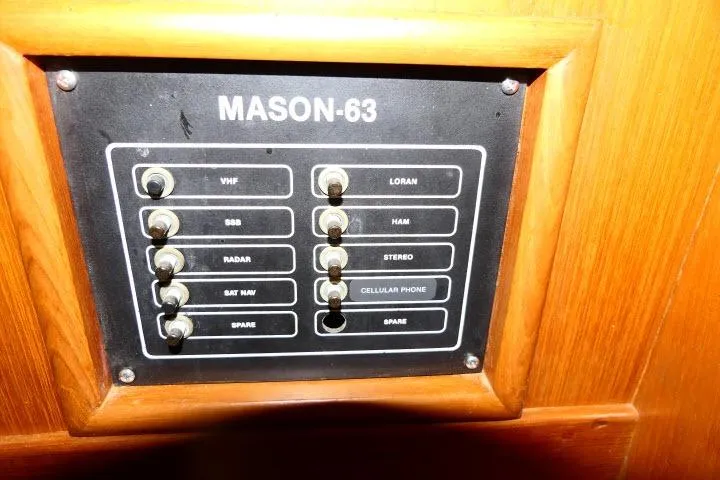 Avenir Yacht Photos Pics Control panel of 1982 Ta Shing Mason 63 yacht with labeled switches.