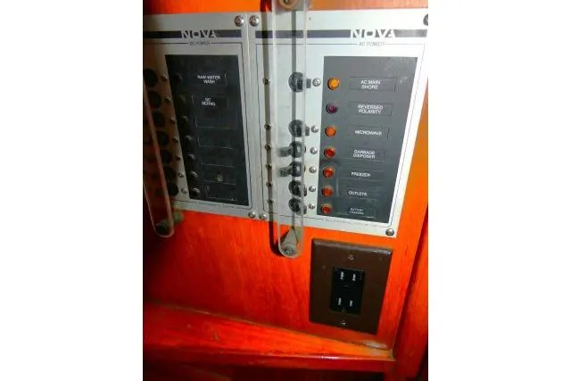 Avenir Yacht Photos Pics Electrical panel on 1982 Ta Shing Mason 63 yacht with switches and indicators.