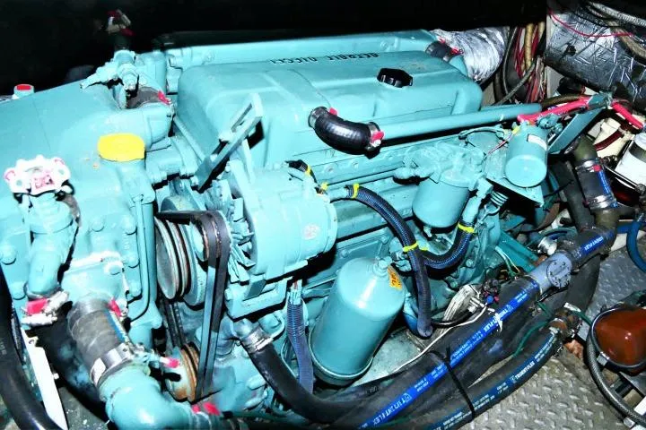 Avenir Yacht Photos Pics Engine of 1982 Ta Shing Mason 63 yacht, showcasing intricate mechanical components.