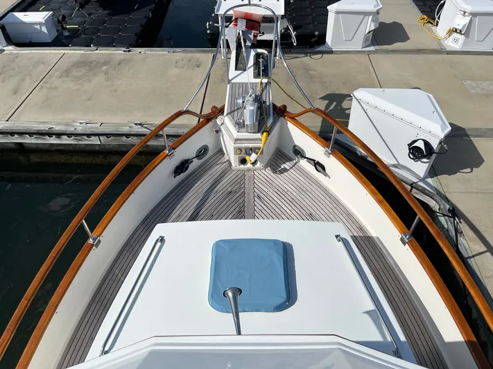  Yacht Photos Pics Deck of a 1990 Grand Banks 32 Trawler at the dock.