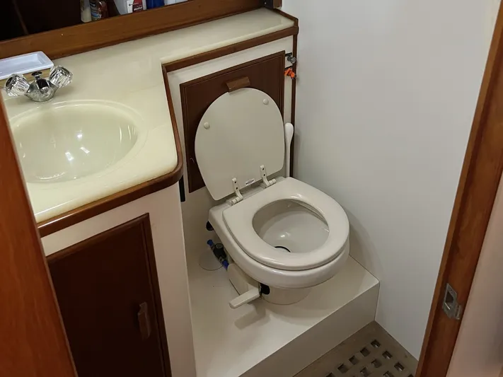  Yacht Photos Pics Bathroom in a 1990 Grand Banks 32 Trawler.