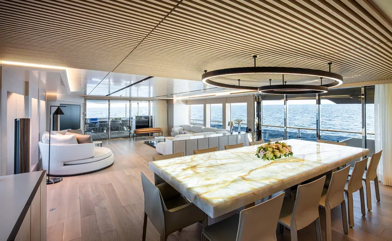 Numarine 40mxp Yacht Photos Pics Luxurious interior of 2026 Numarine 40MXP yacht with elegant dining area and ocean view.