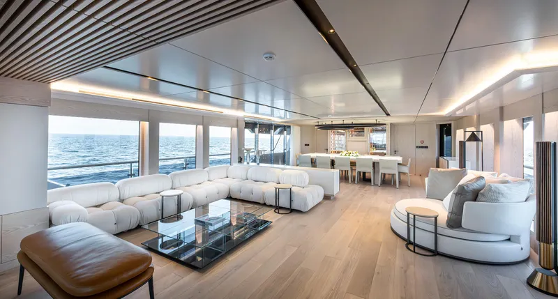 Numarine 40mxp Yacht Photos Pics Luxurious interior of 2026 Numarine 40MXP yacht with modern seating and ocean view.