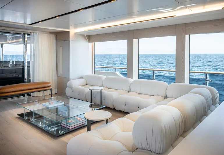 Numarine 40mxp Yacht Photos Pics Luxurious interior of 2026 Numarine 40MXP yacht with ocean view, featuring plush seating and modern decor.