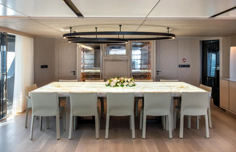 Numarine 40mxp Yacht Photos Pics Luxurious dining area on 2026 Numarine 40MXP yacht with elegant table and modern decor.