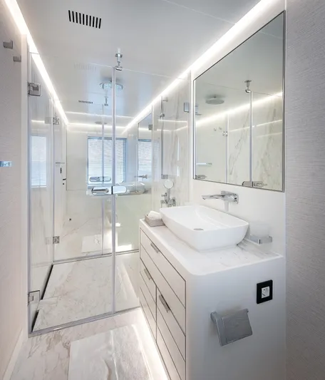 Numarine 40mxp Yacht Photos Pics Luxurious bathroom in 2026 Numarine 40MXP yacht with modern fixtures and elegant design.