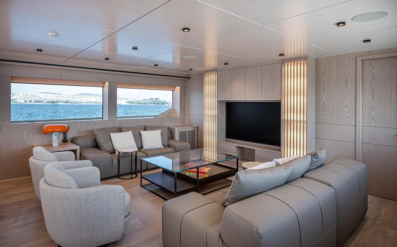 Numarine 40mxp Yacht Photos Pics Luxurious interior of 2026 Numarine 40MXP yacht with modern seating and large windows.