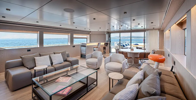 Numarine 40mxp Yacht Photos Pics Luxurious interior of 2026 Numarine 40MXP yacht with modern furnishings and ocean view.