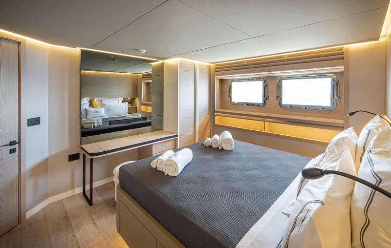 Numarine 40mxp Yacht Photos Pics Luxurious cabin interior of 2026 Numarine 40MXP yacht with modern design and ambient lighting.