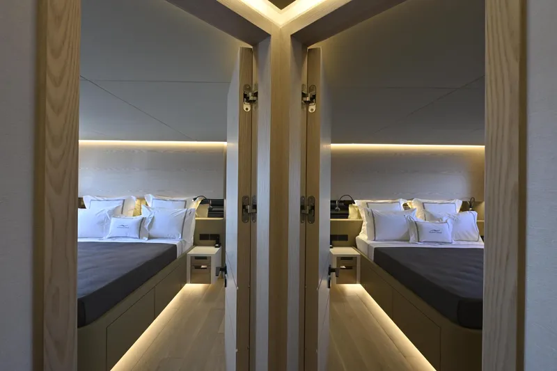Numarine 40mxp Yacht Photos Pics Luxurious interior of 2026 Numarine 40MXP yacht with modern twin bedrooms.