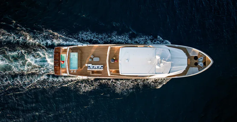 Numarine 40mxp Yacht Photos Pics Aerial view of 2026 Numarine 40MXP yacht cruising on open water.