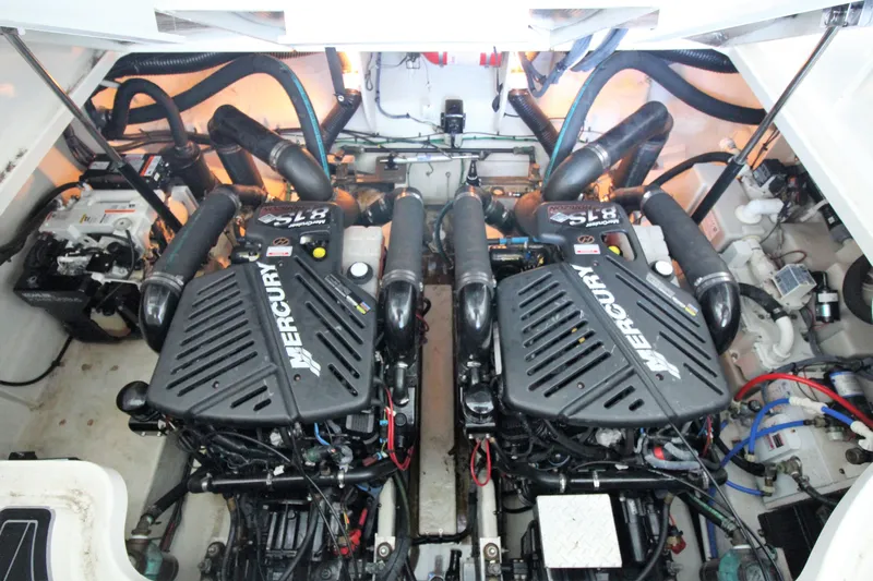  Yacht Photos Pics Engine room of 2006 Sea Ray 340 Sundancer with twin Mercury engines.