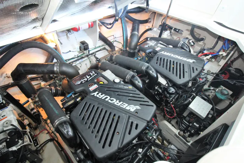  Yacht Photos Pics Engine room of 2006 Sea Ray 340 Sundancer with twin Mercury engines.
