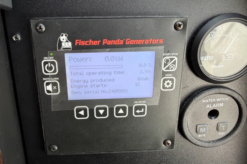  Yacht Photos Pics Fischer Panda generator display on 2021 Pursuit S 378 Sport boat dashboard.